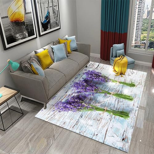 3D Teppich Kinder Jungen Groß Kinderzimmer Gaming Teppich Schlafzimmer Dekoration Wohnzimmer Kurzflor Krabbelmatte Modern Weich Kinderteppiche Waschbarer Lila Verträumtes Lavendelblütenmeer 20-9Z6Q9V