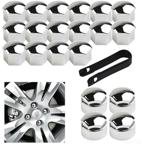 Tornillos de rueda cromados, chapado hexagonal cromado, perno de cubierta de tuerca de rueda cromado, protección contra la corrosión de las ruedas de coche (16 tamaños estándar + 4 tamaños de bloqueo)