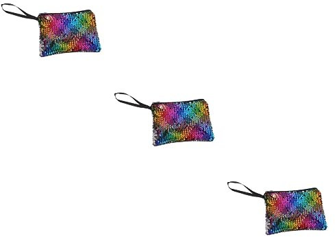 SAFIGLE 3stücke Mini Sequins Kosmetiktasche Für Damen Bunte Geldbörse Für Münzen Karten Kleine Gegenstände Stylischer Change Purse Mit Glitzerdesign