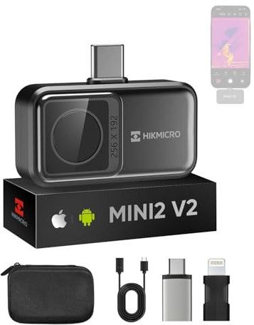 HIKMICRO Mini2 V2 Thermal Camera - iOS/Android, 256x192 IR, 512x384 SuperIR, 50° Wide Angle, 25Hz, No Battery, for Phone/Tablet/PC, USB-C/Lightning Port (Adapter Included, support iPhone 15/16)