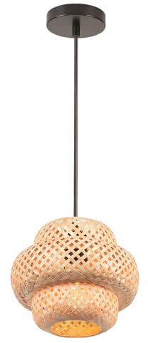 LIGKIN Lámpara Colgante Creativa de Bambú E27 Lámpara de Araña Bohemio Pantalla de bambú Lámpara de Techo Vintage para Dormitorio Restaurante Sala de estar