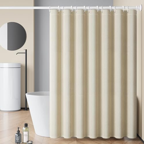 Whoiy Dusch Vorhang Antischimmel Waschbar 240 x 200 cm Polyester, Badezimmer Vorhang Textil Stoff Einfarbig Beige für Badewanne Bathroom Curtains Gewichtssaum mit Duschvorhangringe
