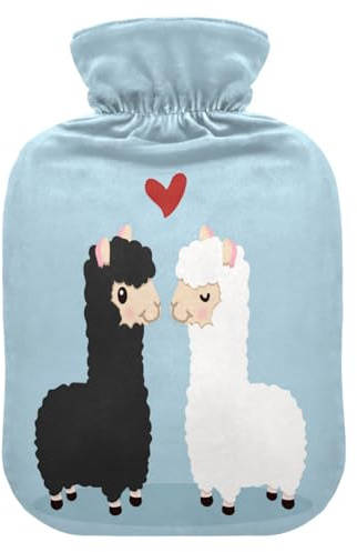 Wärmflasche mit Bezug, Alpaka Love Heart 2L Auslaufsicher Wärmbeutel für Hand Füße Wärmer Nacken Schulter Rücken Muskel Schmerzlinderung Kaltkompresse