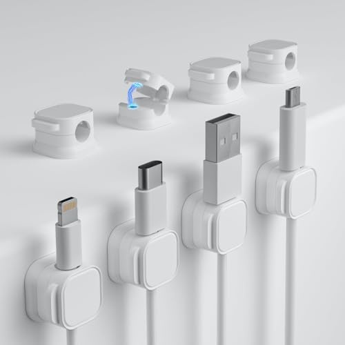 8 Stück Kabelhalter Kabelclips Selbstklebende Kabelclips Kabel Organizer für Schreibtisch,HDMI, USB, Audiokabel,Nachttisch, Ladekabeln,（Weiß）