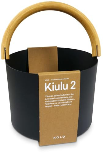 KOLO Kiulu 2 Sauna Kübel 5 l - Schwarzes Aluminium - Bambusgriff - Langlebiges zweiteiliges Sauna-Set für Aufgüsse und authentische finnische Saunakultur - Made in Finland