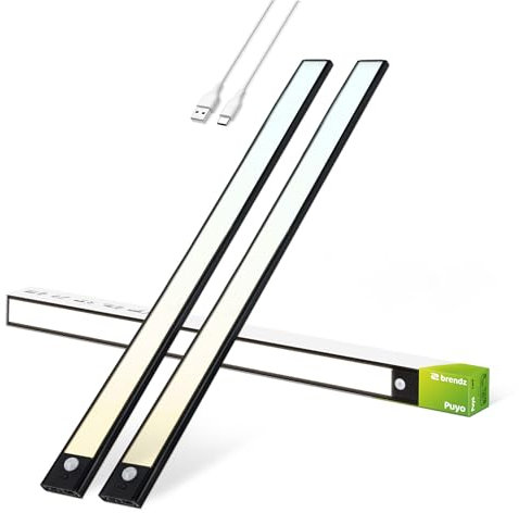 Brendz Unterbauleuchte Küche LED, LED Leiste Küche, 2 x 60cm, USB-C Wiederaufladbar, 4400mAh, 3 Farbtemperaturen, Dimmbar, Magnetisch, Küchenunterbauleuchte, Küchenbeleuchtung, Puyo Schwarz