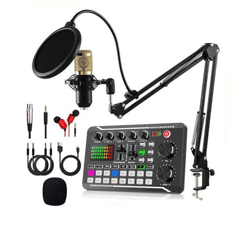 Genérico F998 Live Sound Card con Efectos de Mezclador DJ y Cambiador de Voz, 3 Puertos, Bluetooth, ABS, DC 5V, para Streaming en Vivo y Podcasting, A