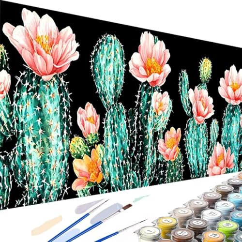 Wanziho Malen Nach Zahlen Erwachsene Blume Paint by Numbers, DIY Malen Nach Zahlen Kaktus, mit Pinseln und Acrylfarben Handgemalt Ölgemälde Leinwand für Home Decorr, Ohne Rahmen 60x120cm A-9