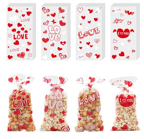 DHWEKU 40pcs pochon plastique sachets bonbons Petit Sac Pochette Poche Cœur de Bonbons Dragées Chocolats Perle avec Cordon Ruban Cadeau Emballage Faveur Invités pour Mariage Anniversaire Fête Baptême
