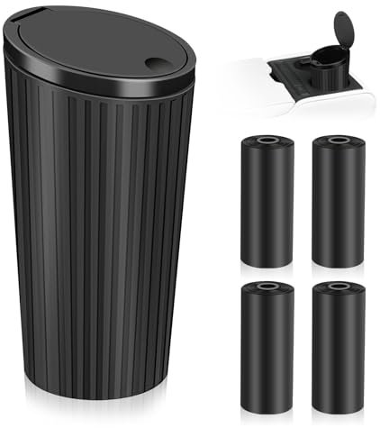 KILDOWS Poubelle de Voiture avec Couvercle, Mini Poubelle Noir Petite Poubelles Portable Imperméable avec 4 Rouleaux de Sacs Poubelles Accessoire Interieur pour Voiture Bureau Maison Cuisine