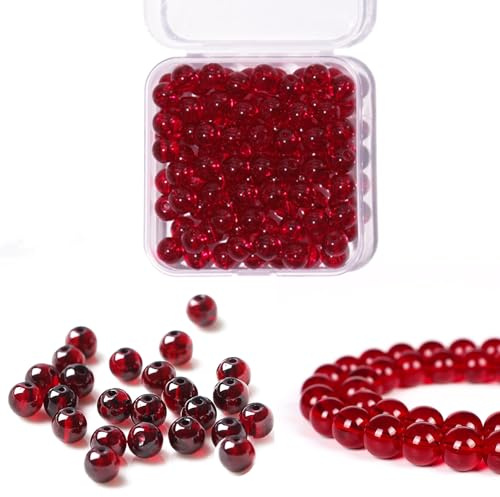BLAESIFF 8mm Crystal Beads for Bracelets, 100pcs Natural Stone Bead Round Loose Beads for Jewelry Making, Earrings Necklace DIY(Red Garnet)