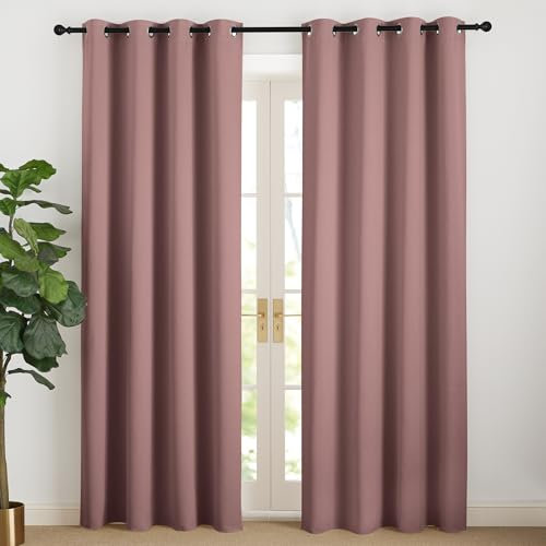 NICETOWN Altrosa Gardinen 220 cm Lang Vorhänge Verdunkelung Ösenschal 2er Set H220 x B140 cm, Thermovorhang gegen Kälte Übergardinen Wohnzimmer Vorhang Modern Wärmeschutzvorhang