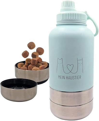 Mein Haustier TravelBuddy 3-in-1 Hundewasserflasche Blau mit Napf für unterwegs - Auslaufsicher & Tragbar | Trinkbehälter für Welpen und Haustiere | Hundetrinkflaschen Reisen & Spazierengehen