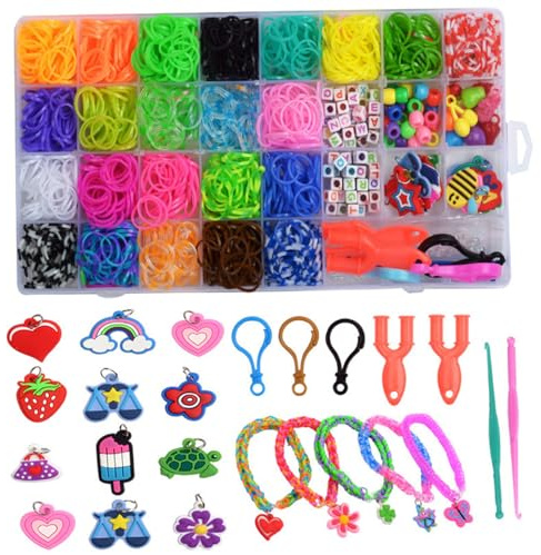 MOUNTTU Gummiband -Armband -Kit Buntes niedliches DIY Elastic Charm Armband Making Kit mit Aufbewahrungsbox für Anfänger Kinder Mädchen Jungen