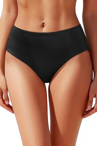 Tempt Me Women Mid Rise Bikini Bottoms - Black Full Coverage Bathing Suit Bottoms Mid Waist Swim Bottoms 2025 M