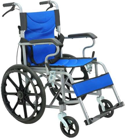 AIZYR Carrozzina Pieghevole Per Adulti Carrozzine Leggere Da Trasporto, Carrozzina Manuale Portatile Per Anziani, Da Viaggio,Blu,Wheel d 17.7