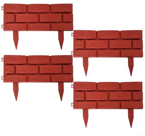 SMZhomeone 4 Stück dekorative Gartenzaun-Bordüre, Kunststoff, Rasenkanten, ineinandergreifende Außenbarriere, 45 x 29,5 cm (rot)