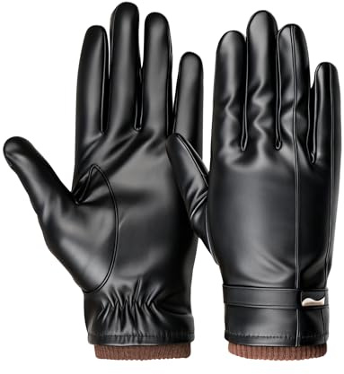 Winter Touchscreen Fäustlinge für Herren & Damen Winddichtes Faux Leder mit Warme Vlies Anti-Rutsch Ideal für Motorrad, Auto, Camping & Wintersport(L)