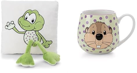 NICI 2-er Bundle Kissen Frosch Fridolin Frog 30x30cm & Tasse 400ml