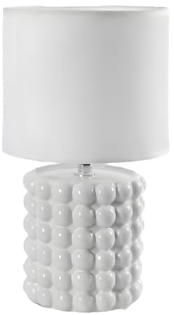 MA MAISON Lampada da Tavolo con Base Tonda in Ceramica - Comodino, Moderna, Soggiorno, Paralume, Camera da Letto, Abat Jour, d'Appoggio, Illuminazione - Effetto Bubble (Bianco 18x33 cm)