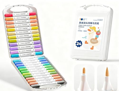 Alriedy 24 Farben Porzellanstifte Spülmaschinenfest Glasmalstifte Spülmaschinenfest Porzellanstifte Keramik Bemalen Set Glasstifte Wasserfest Spülmaschinenfest, Doppelspitze für Tassen Glas Keramik