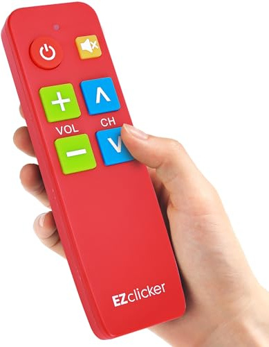 EZclicker Télécommande de télévision pour Personnes âgées, Extra Simple, à Gros Boutons, Fonctionne avec Les Grandes Marques de télévision (2 Piles AAA Non incluses) (Rouge)