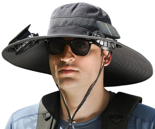2026 Cappello da sole a tesa larga per esterni, cappello da pesca a tesa larga con 2 ventilatori solari staccabili, cappello a secchiello da sole per uomo e donna, protezione UV UPF 50+, impermeabile