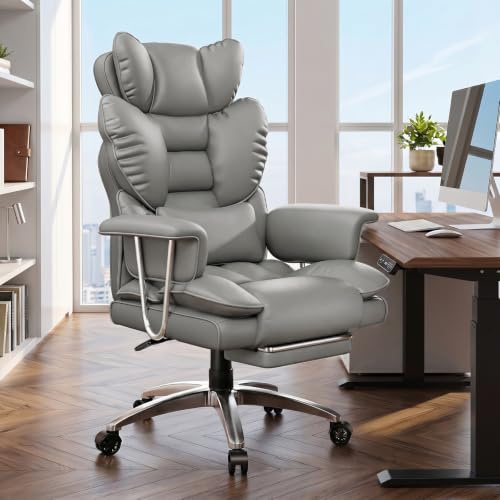naspaluro Bürostuhl, Ergonomischer Chefsessel mit ausziehbarer Fußstütze | Hochwertiger Chefsessel aus PU-Kunstleder mit Kopfstütze. Für Büro & Homeoffice, Tragkraft 150 kg.
