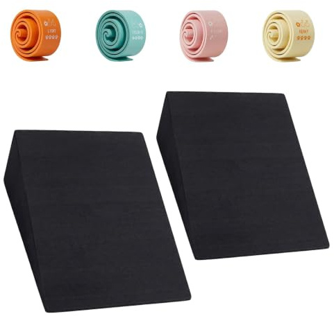 Lot de 2 étireurs de mollet, rampes de squat réglables, blocs de yoga, cale de mobilité, bloc compensé EVA, étireur de mollet avec 4 bandes de fitness, cale en mousse pour squats, soulevés de terre