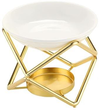 Soporte Velita Metal Hueco Cerámica Decoración Hogar Oficina(Gold)
