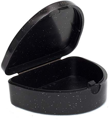 Etui Fin pour Appareil Dentaire ~ Choix de Couleurs Pailletées pour appareils orthodontiques, gouttières de blanchiment, dentiers, etc… (Noir Pailleté)