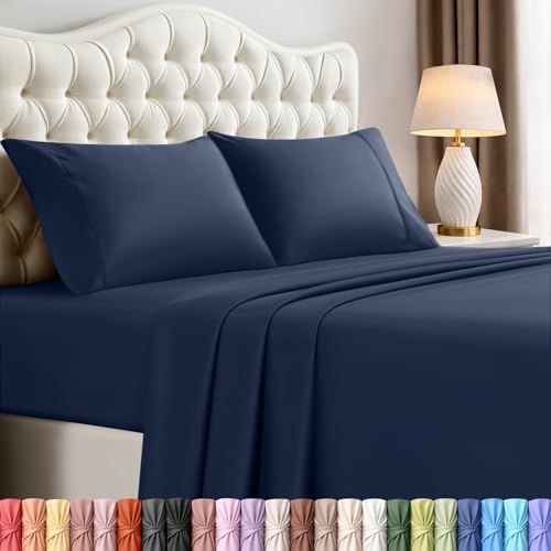 Utopia Bedding Parure de lit 4 pièces pour Grand lit, en Microfibre brossée, résistante au rétrécissement et à la décoloration, Facile d'entretien (Grand lit, Bleu Marine)