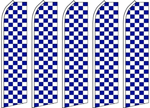 5 Swooper Flutter Feather Flags CHECKERED Blue White