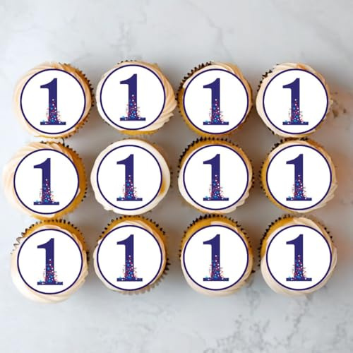 Number 1 Edible Cupcake Toppers – First Birthday or Milestone Celebration Decorations – 24 x 4cm/1.5 Inch Discs (UNCUT)