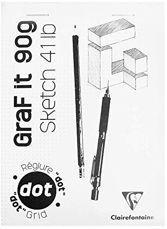 Clairefontaine 96691C Skizzenblock Graf it, DIN A4, 21x29,7 cm, 80 Blatt, 90g, 80 Blatt, DOT Lineatur, geheftet, ideal für Trockentechiken, 1 Stück, Weiß