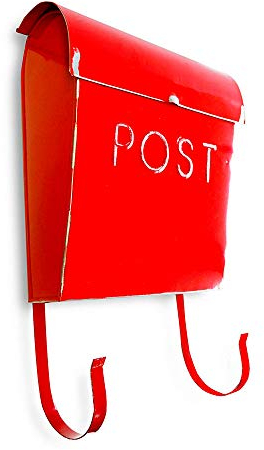 NACH Rustic Red Outdoor Mailbox, Wall Mount Mailboxes with Newspaper Holder, Euro Aged Rust Resistant Mailboxes for Outside, Metal Mailbox, 12 x 11.2 x 4.5 inch, TH-10019