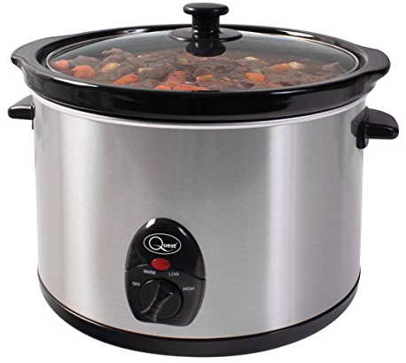 Quest 35280 Slow Cooker / 5 Litres/Compact Stainless Steel / 320W / 3 Temperature Settings/Transparent Toughened Glass Lid/Dishwasher Safe