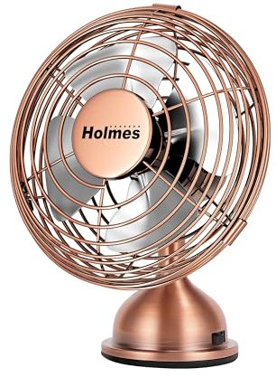Holmes 4 Mini Heritage Desk Fan, USB-Powered, Single Speed, 4 Blades, Adjustable 100° Head Tilt, Metal Construction, Ideal for Home, Dorm Rooms, Bedrooms, Office or Travel, Vintage Brushed Copper