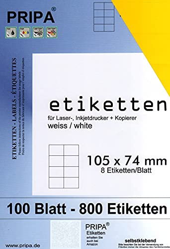 pripa - Etiketten 105 x 74-8 Stueck auf A4-100 Blatt - gelb - DIN A4 Selbstklebende Etiketten 3427