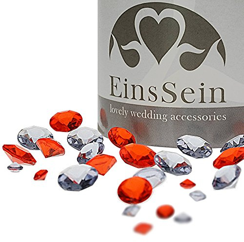 EinsSein 600x Funkelnde Diamantkristalle Acryl Mix 12-10-5mm rot-Silber Diamanten Dekosteine Hochzeit Deko Tischdeko Streudeko Glitzersteine Steine Hochzeits Dekodiamanten