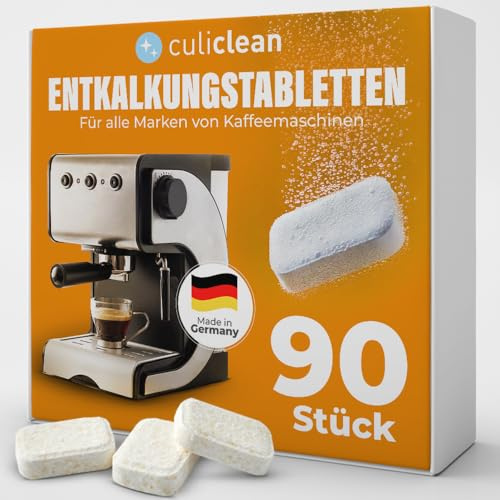 culiclean Entkalkungstabletten, Made in Germany, 90 Stück | Entkalker Kaffeemaschine, Kalkentferner, Ohne Rückstände, Lebensmittelsicher, Universell einsetzbar