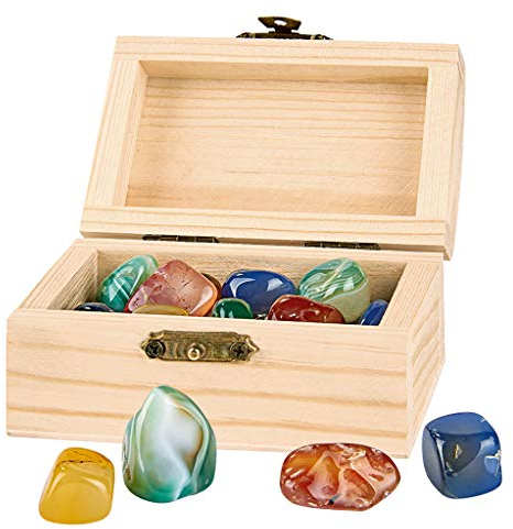 moses. Piraten-Schatztruhe, Kleine Holztruhe mit 24 echten Mineralien, Schatzkiste aus Holz für Kinder, Perfekt auch für den Kindergeburtstag mit Schnitzeljagd