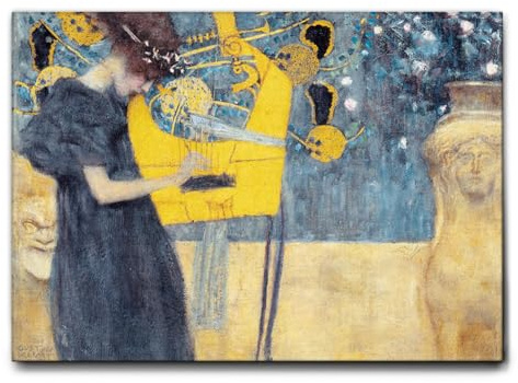 Giallobus - Gemälde - Gustav Klimt - Die Musik - Leinwand mit Standardrahmen - 140x100 - Bereit zum Aufhängen - Moderne Gemälde für zu Hause