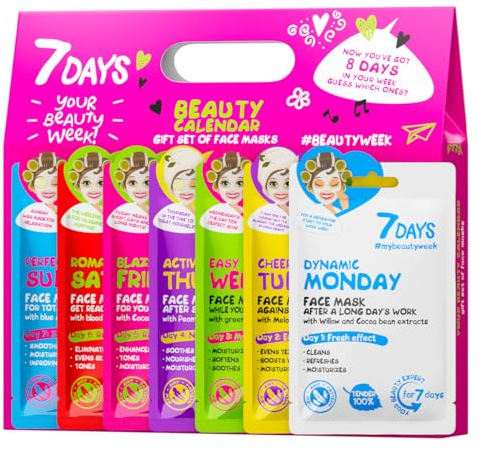 7Days Kit Maschere Viso in Tessuto Settimanale ad Effetto Idratante Purificante e Antirughe con Collagene Acido Ialuronico Burro di Karite ed Estratti Naturali per Skincare Donna Uomo e Bambini 8 pz