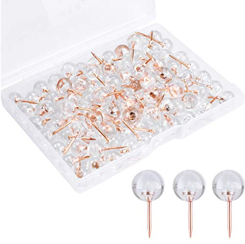 Kissral 100pcs Pinnadeln Rosegold für Weltkarte Pinnwand Kork Pinnadeln Durchsichtig Stecknadeln mit Kopf Kurz Pinnwandnadeln Transparent Großem Kopf Pins mit Kunststoffbox, Büroartikel Nähen Zubehör