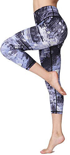 FLYILY Capris sportleggings för kvinnor, löpartights, hög midja, bandage, stretch, fitness, yogabyxor, Print, M