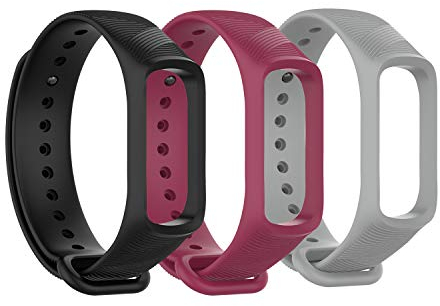 TenCloud (3-Pack Straps Compatible with Samsung Galaxy fit e SM-R375 Strap, Replacement Soft Silicone Sport Wristband Arm Band for Galaxy fit e SM-R375 Fitness Tracker (Black+Red+Grey)