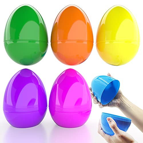 6 Inch Jumbo Fillable Easter Eggs, 12-Pack Colorful Bright Plastic Easter Eggs, Perfect for Easter Egg Hunt, Surprise Egg, Easter Hunt, Assorted Colors, 6 Giant Fillable Eggs (12-Pack)