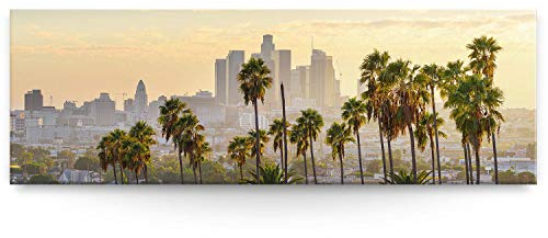 BilderKing Wandbild Skyline Los Angeles Palmen - 150cm x 50cm Leinwand auf Fertigrahmen + Aufhänger
