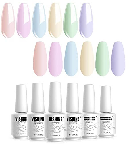 Vishine Vernis Semi Permanent - Lot de 6 Couleur BonBon pour été Vernis à Ongles Nail Gel UV LED Soak off Manucure Kit 8ml, Nouveauté Nail Art Coffret